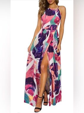KILIG Women's Summer Floral Beach Flowy Split Maxi Long Dresses